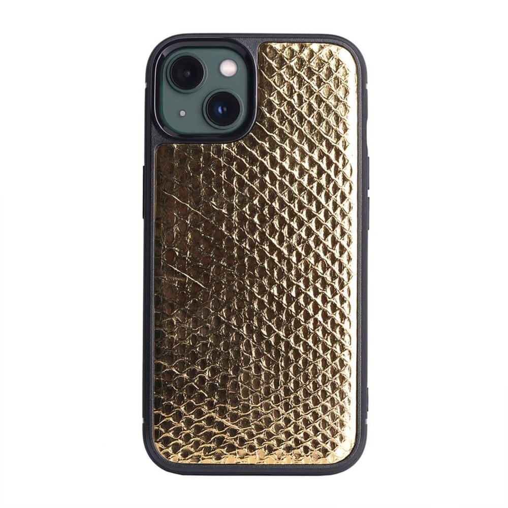 Stylish iPhone 13 Case - Real Python Leather - Gold Color - Picture 1 of 5